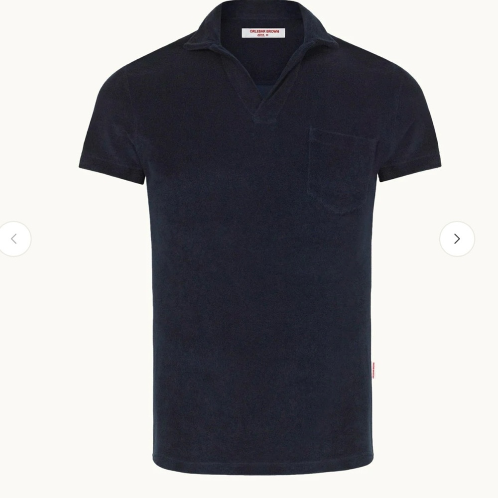 NWOT Olebar Brown Terry Towelling Resort Polo Shirt Navy Medium